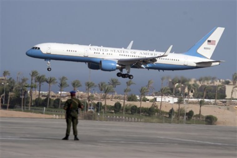 U.S Air Force Two, carrying Vice President Joe Biden, lands at the Red Sea resort of Sharm el-Sheik, Egypt, in June.